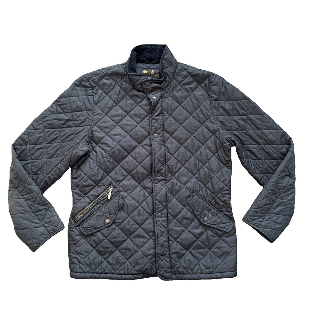 Barbour Chelsea Sportsquilt Jacket Men L Black Corduroy Collar Quilted Insulated